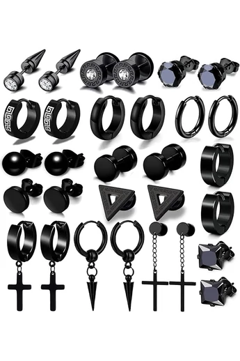 Set De Cercei Și Piercing Din Oțel Inoxidabil Designuri Elegante Pentru Bărbați (15buc)