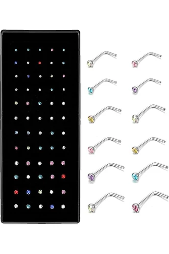 Piercing De Nas Colorat În Forma De ''L'' Din Oțel Chirurgical, Antialergic (set 60buc)