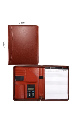 Mapă Organizatorică Maro Din Imitație Piele Cu Închidere Fermoar Buzunare Multiple Și Calculator Integrat Dimensiune (33*25cm)