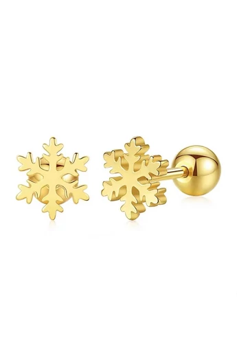 Piercing Pentru Cartilaj Auriu Model Fulg De Nea Din Oțel Inoxidabil 316 L Stil Surub Și Bila Rotativă Ideal Pentru Piercing (1buc)