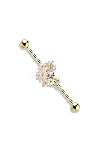 Piercing Auriu Accesorizat Cu Flori Din Oțel Inoxidabil Chirurgical 316L