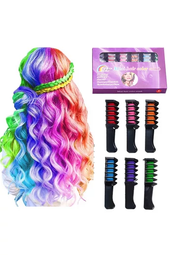 Creta Colorata Pentru Par Set 6 Culori Vibrante Temporare Ușor de Folosit Non-Toxic