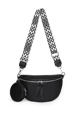 Geantă Crossbody Neagră Din Piele Naturală Cu Portofel Detasabil Versatilă 26*15*cm Bonluo