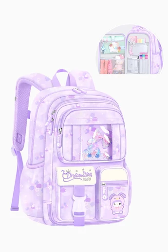 Ghiozdan Școală Pentru Copii Cu Buzunar Frontal Deschidere La 180° Ultra Ușor Violet Impermeabil 44*31,5*17cm