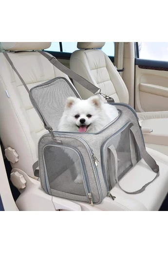 Geantă De Transport Animale De Companie Bonluo Gri Material Oxford 600D Confortabilă Și Portabil 50*33*37cm