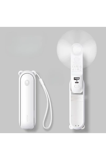 Ventilator Portabil Alb Pliabil F8X 3-în-1 Cu Baterie Externă Și Lanternă 4000mAh, USB-C