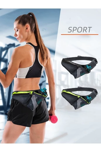 Borseta Sport Unisex Cu Suport Pentru Sticlă Bonluo Negru Cu Verde 