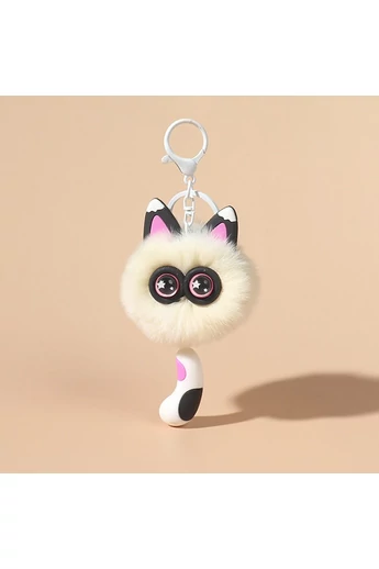 Breloc Pisică Pufoasă Bonluo Alb Perfect Pentru Accesorizarea Cheilor Sau Genților