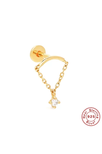 Piercing Elegant Pentru Cartilaj Auriu Din Argint S925 Cu Lanț Delicat Accesorizat Cu Zirconiu 5A (1buc)
