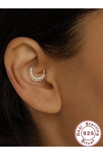 Piercing Elegant Din Argint 925 Placat Cu Aur Decorat Cu Zirconii Și Perle (1buc)