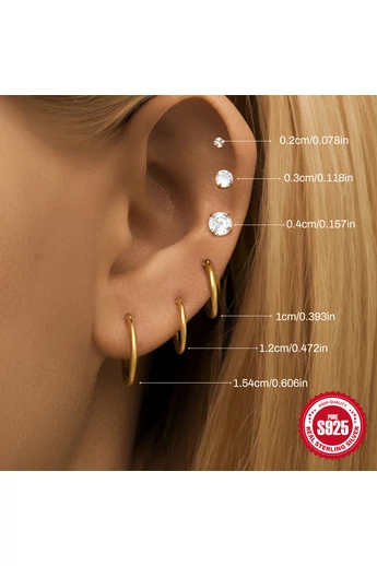 Set Piercing Din Argint 925 Placat Cu Aur Zirconiu 5A Elegant Și Rafinat (6buc)