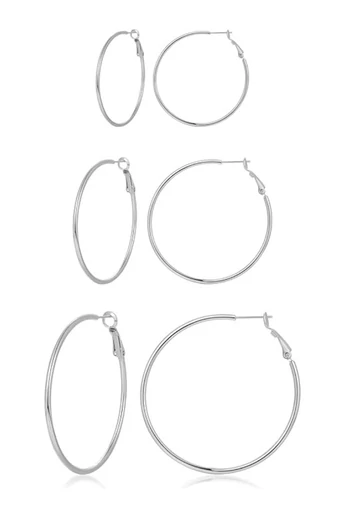 Set Cercei Arginti Rotunzi Din Oțel Inoxidabil 3 Dimensiuni (30mm, 40mm, 50mm), Design Clasic și Elegant