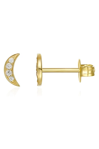 Cercei Aurii Din Argint 925 Design Elegant Semilună Cu Zirconiu Strălucitor
