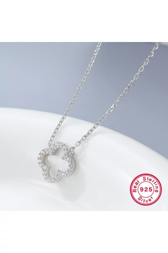 Lanț Elegant Din Argint 925 Cu Pandantiv În Formă De Trifoi Cu Zirconiu