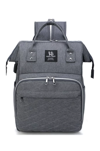 Rucsac Mămici Multifuncțional Gri Din Țesătură Oxford Cu Comapartimente Termoizolate Pentru Bibiroane 38*27*18cm 