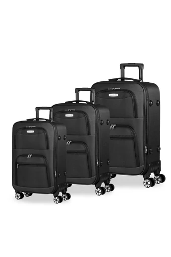 Set Troler Cu Roți Detașabile Leonardo Davinci Negru Cu Pereți Moi Extensibili 