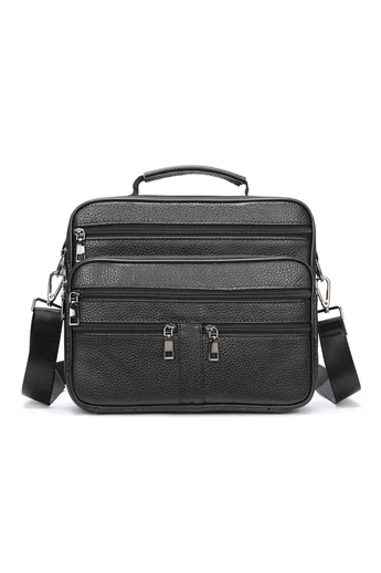 Geantă Din Piele Naturală Neagră Pentru Bărbați Cu Compartimente Multiple 23*27*8 Cm