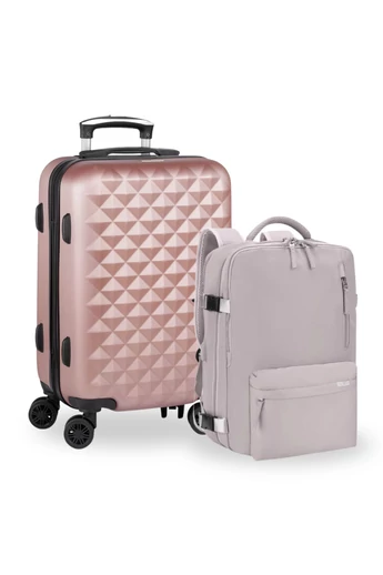 Set Troler De Cabină Rosegold / Rucsac Violet Pastelat Wizzair, Ryanair Bagaj De Mână 40*30*20cm / 55*35*22cm Cu Roți Detașabile 