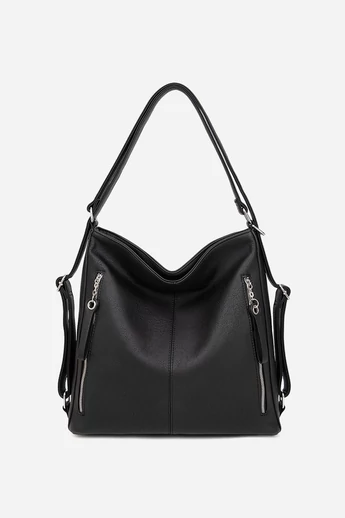 Geantă De Umăr 2în1 Rucsac Damă Silvia Rosa Neagră Multifuncțională Din Piele Ecologică De Dimensiunea 35*32*14cm