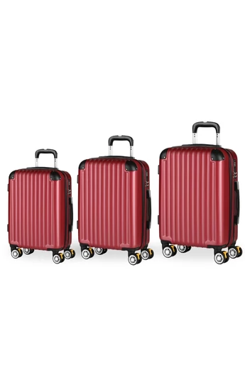 Set Troler Rigid Extensibil Din ABS Cu 4 Roți Duble Blocabile 360° Și Protecții Antișoc Vișiniu