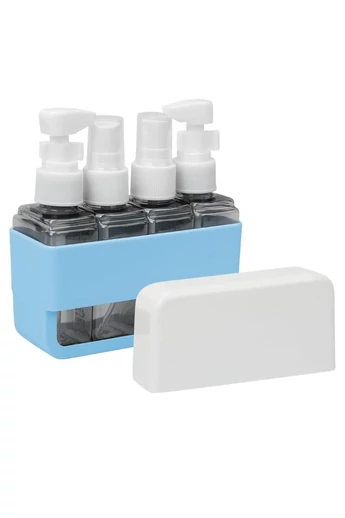 Set 4 Recipiente Cosmetice de Călătorie 50 ml, Cu Suport și Capac, Material PP + PET + ABS, Albastru