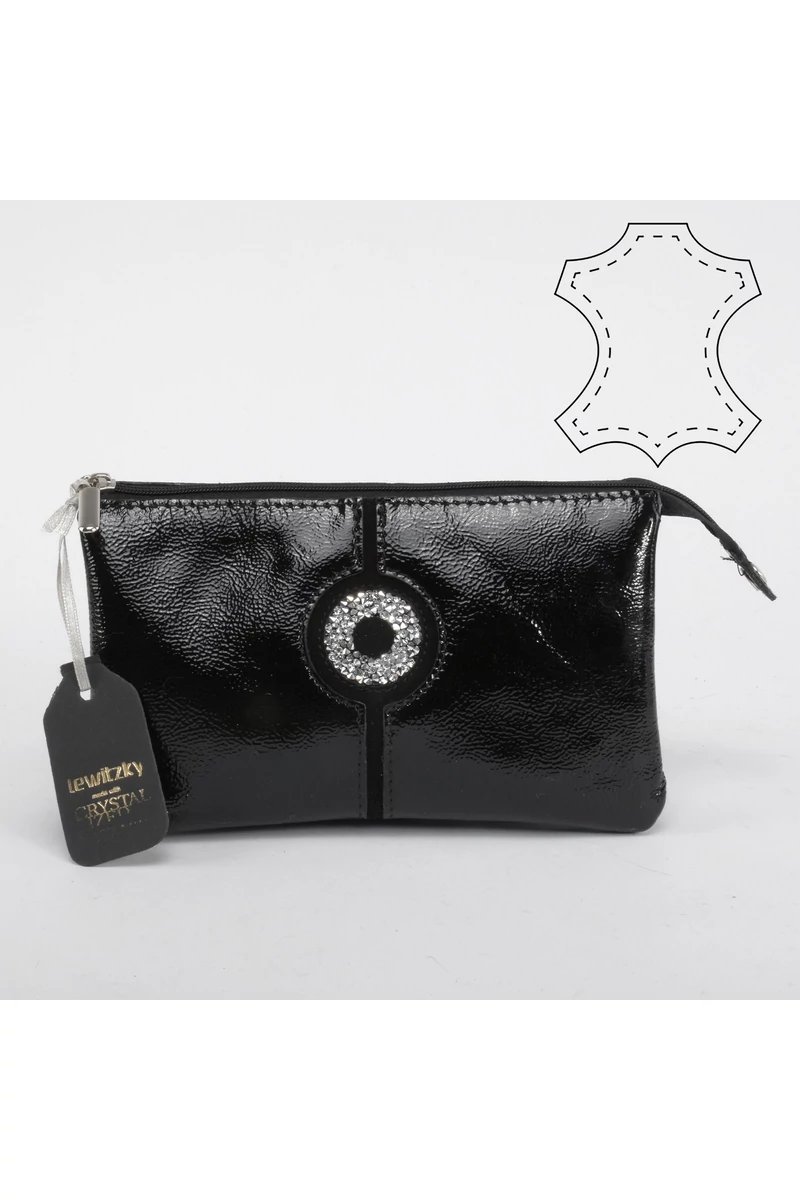 Lewitzky Swarovski Portofel Negru Cu Pietre Din Piele Naturală