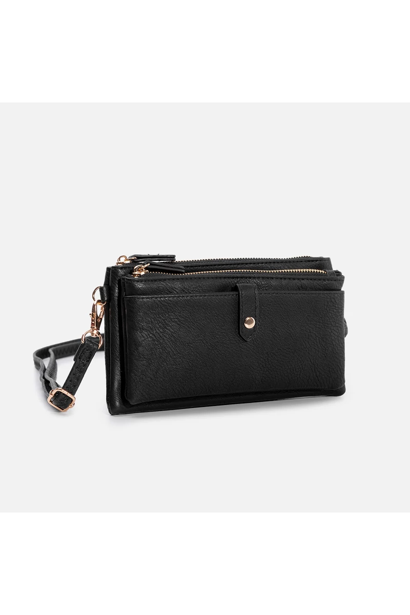 JGL Geantă Crossbody Imitație Piele Neagră cu Compartiment Dublu de Damă
