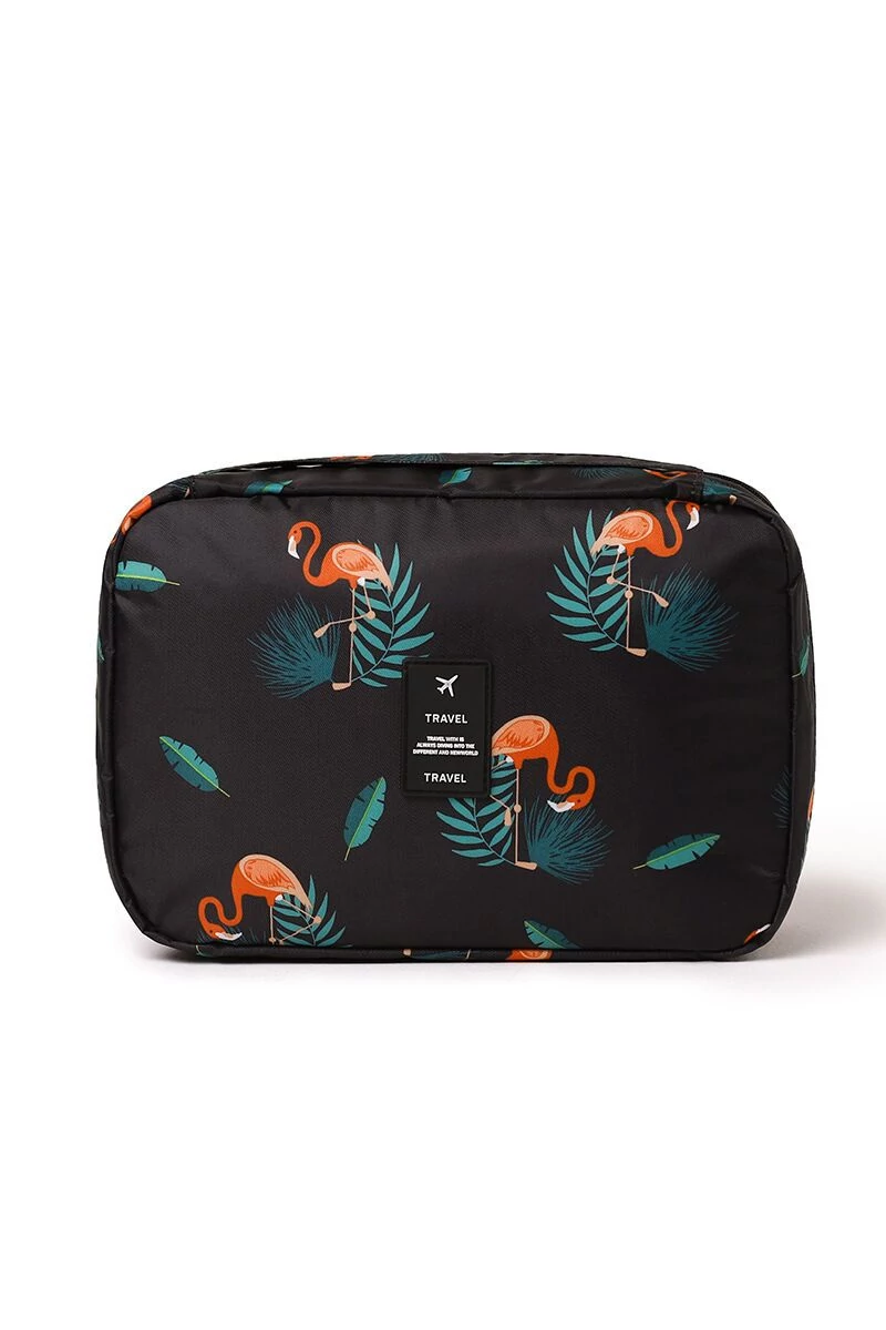 BONLUO Geantă Pentru Cosmetice Negru Din Material Sintetic Cu Model Flamingo