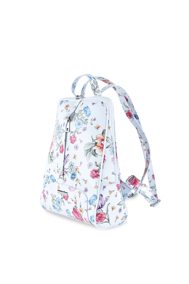 BONLUO Rucsac Alb Cu Flori Colorate Din Piele Naturală