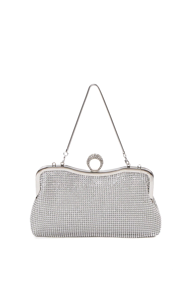 Geantă De Mână/ Crossbody Gri Cu Pietre Arginti Pentru Ocazii Speciale