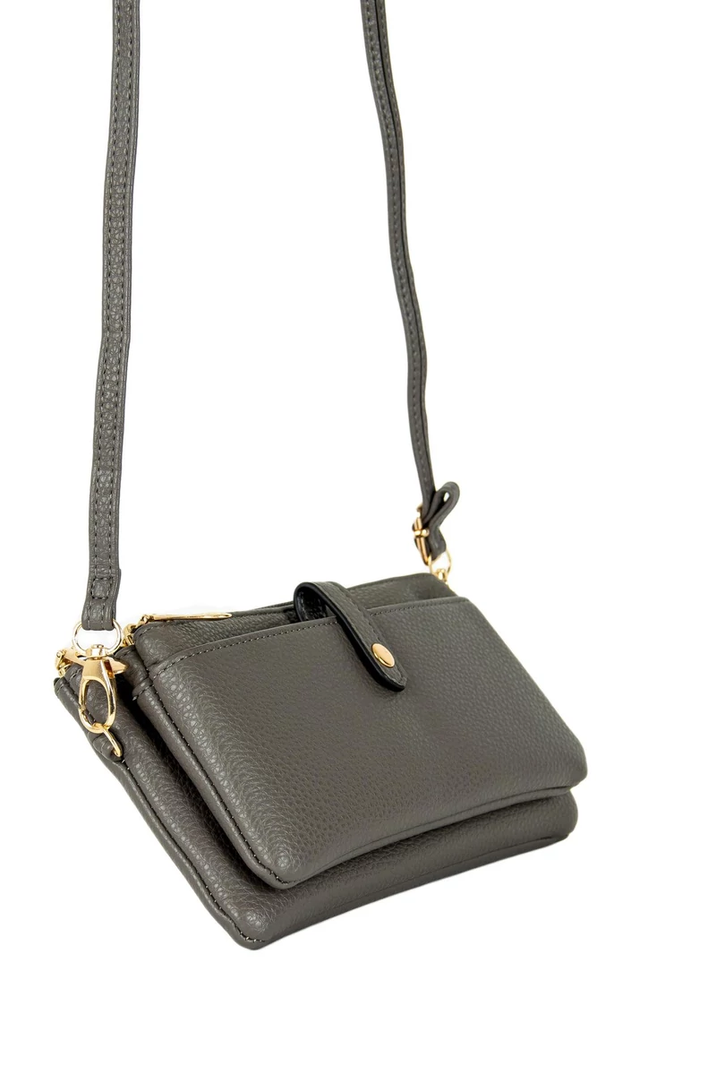 JGL Geantă Crossbody Gri Închis Cu Dublu Compartiment Din Imitație Piele