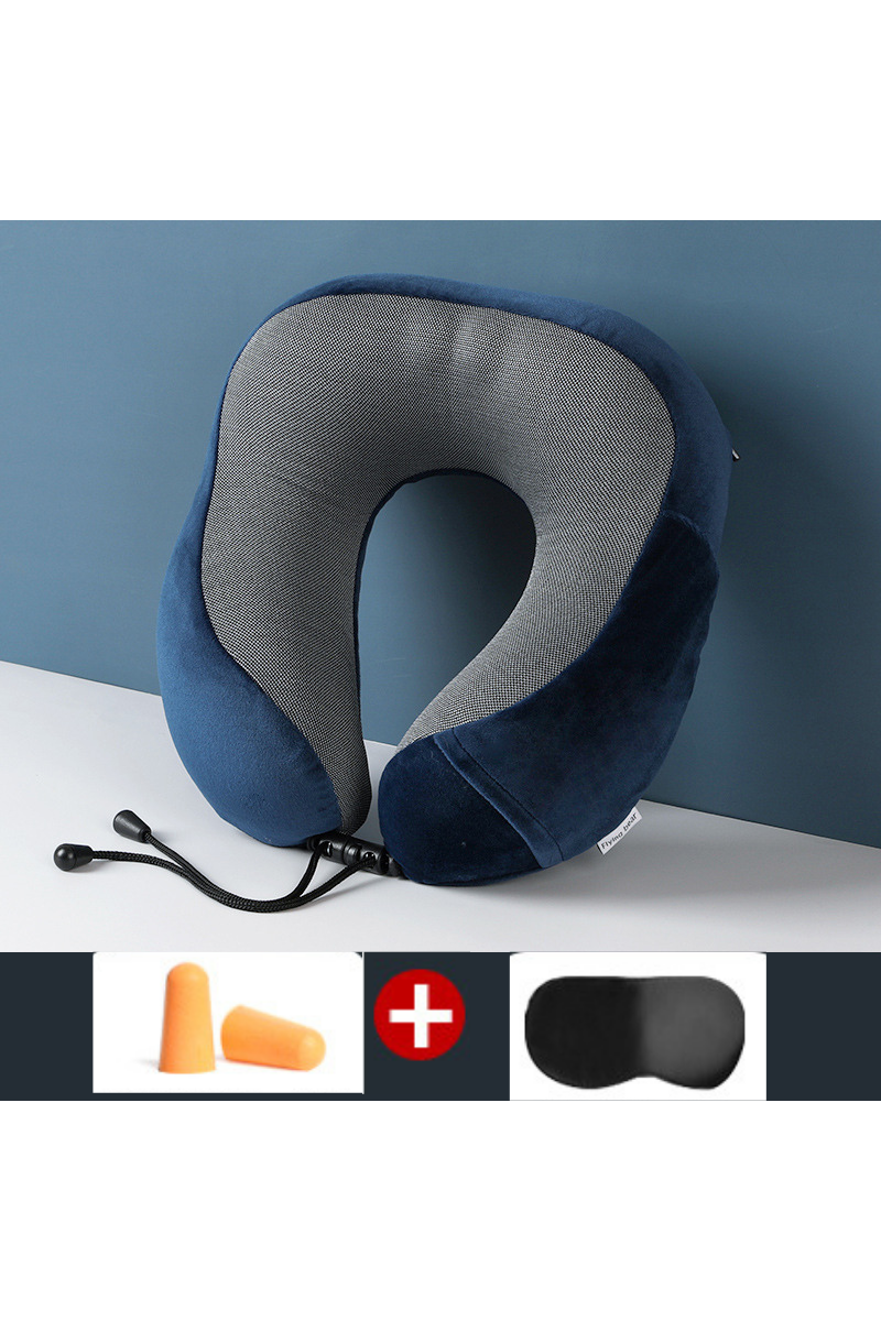 Bonluo Set Pernă De Gât Albastru Închis/Gri Cu Mască Pentru Dormit Și Dopuri Pentru Urechi(3buc)