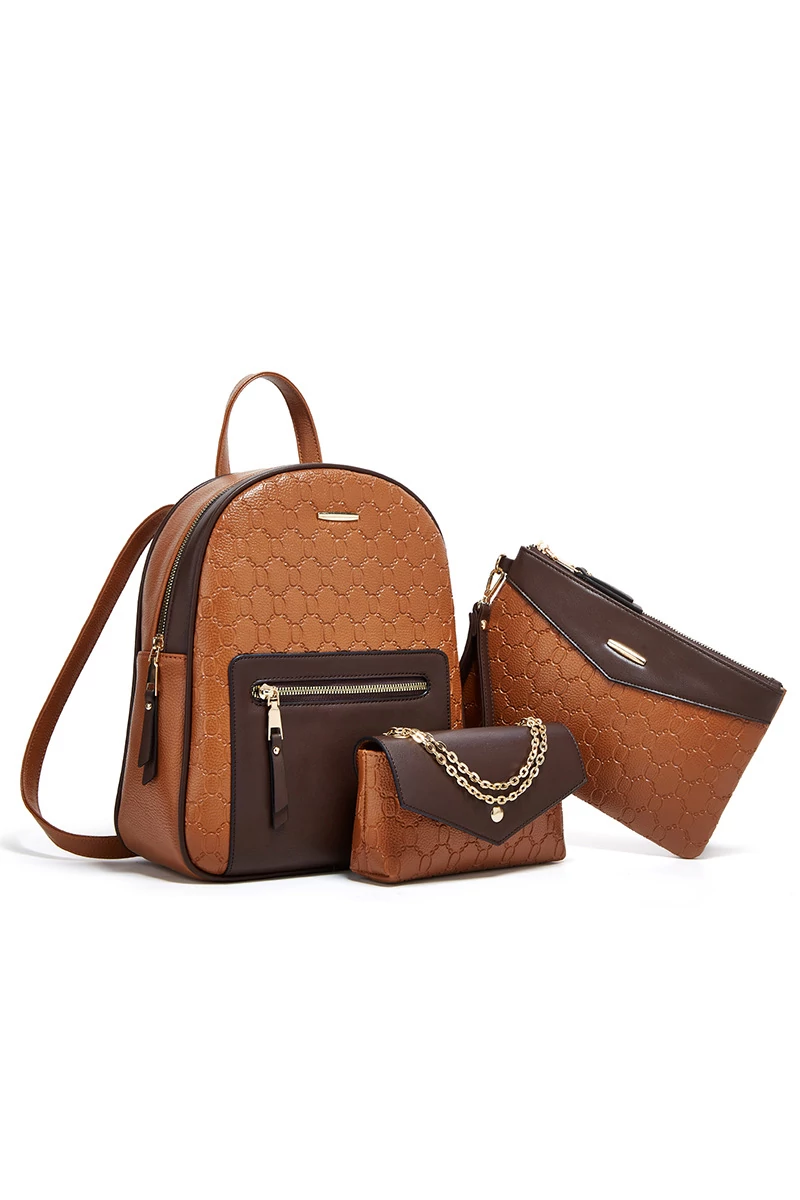 【Rinco】 Bonluo Set Rucsac Maro Deschis / Maro Închis Din Imitație De Piele