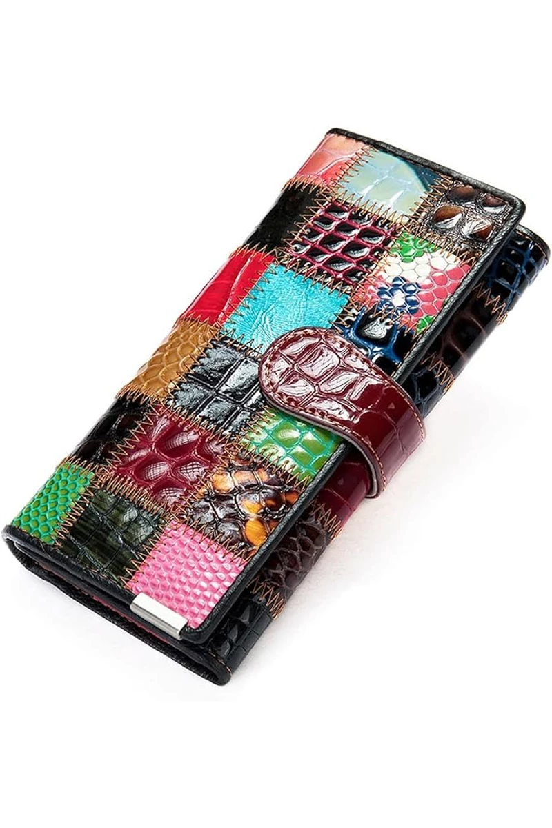 Portofel Colaj Colorat Cu Cusături 3D Bonluo Din Piele Naturală (19*9,5*3,5cm)