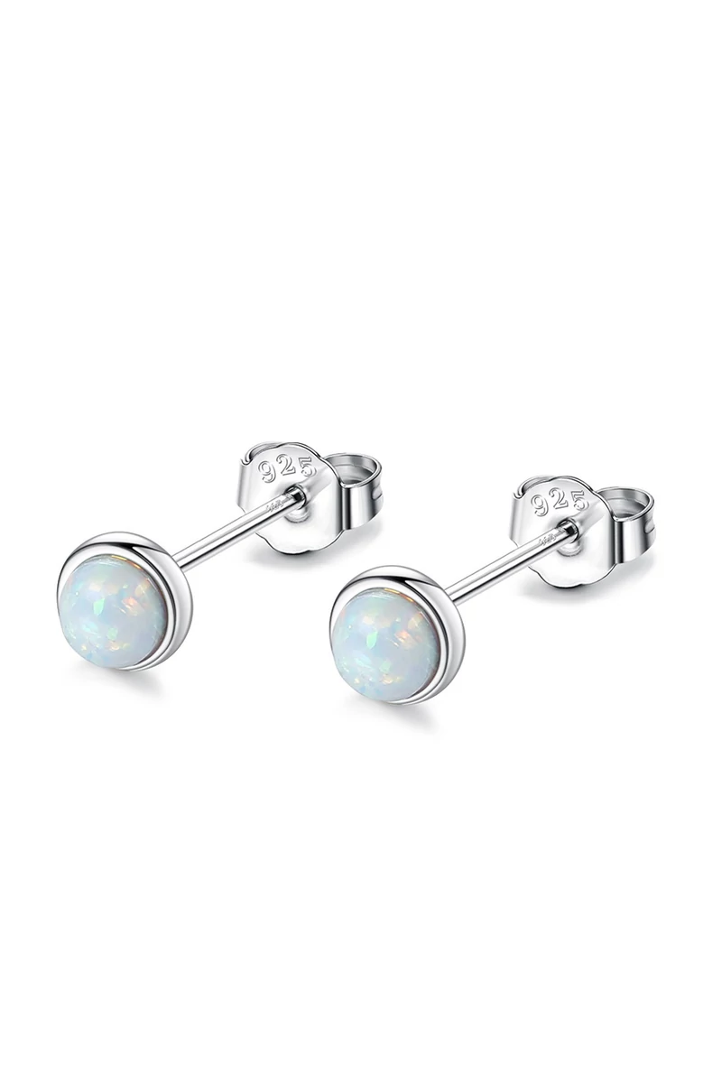 Cercei Stud Cu Opal Natural Alb Design Minimalist Argint 925
