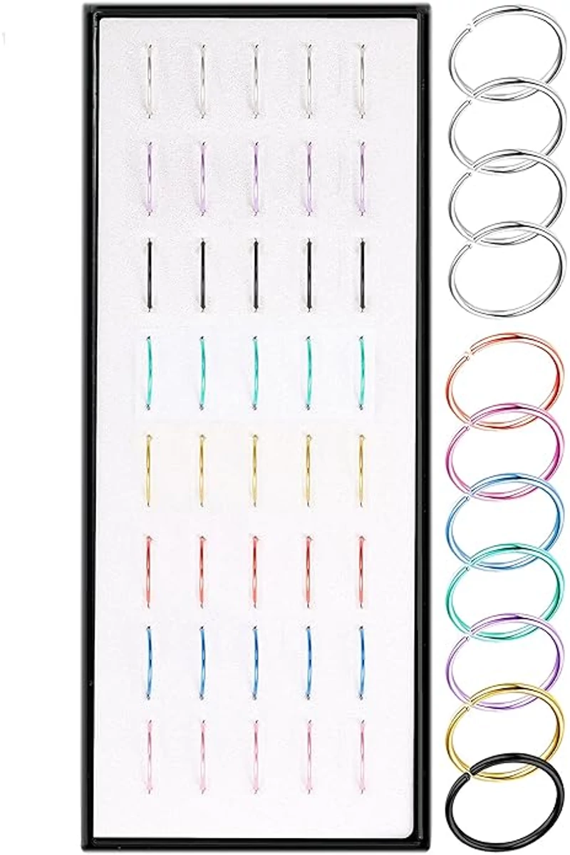 Piercing În Formă De Cerc Bonluo Colorat Potrivit Pentru Nas, Urechi, Buze Din Oțel Inoxidabil (set 40 buc)  