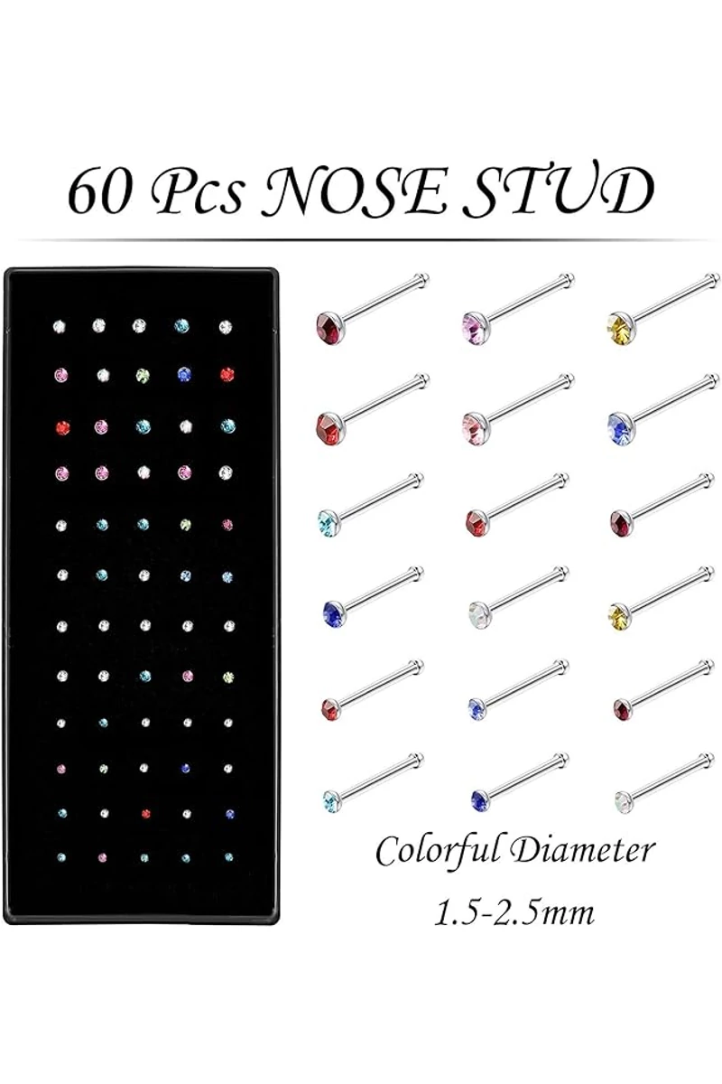 Piercing De Nas Colorat Din Oțel Chirurgical 316 L  Antialergic (set 60buc) 