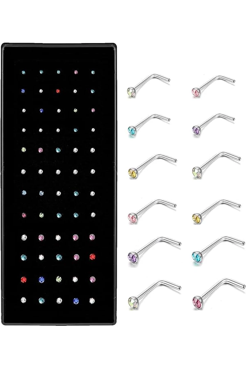 Piercing De Nas Colorat În Forma De ''L'' Din Oțel Chirurgical, Antialergic (set 60buc)