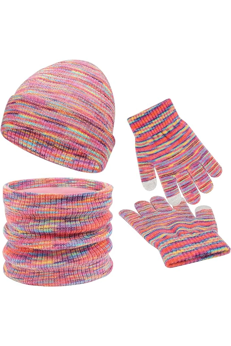 Set Căciulă, Fular Și Mănuși Pentru Copii Bonluo Colorat 