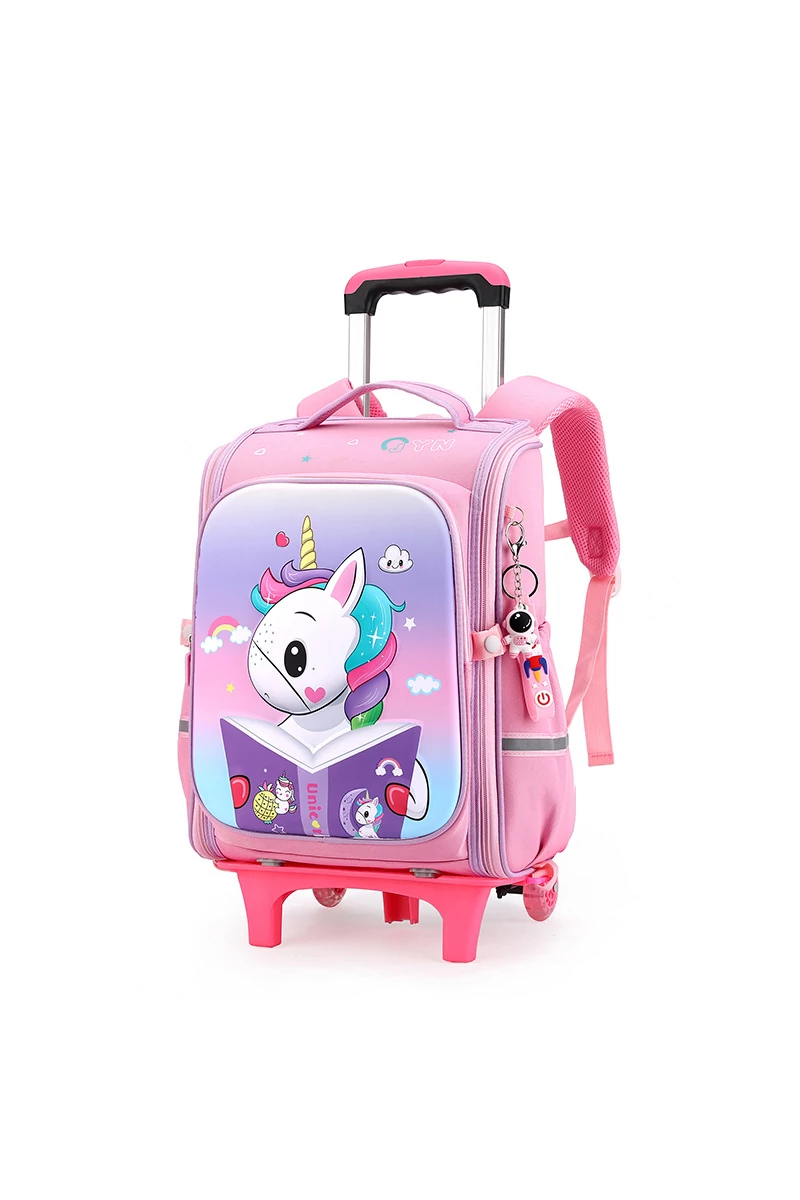 Rucsac Cu Roți Pentru Copii Unicorn Roz Model Și Mâner Detasabil Poliester Rezistent 37*38*18cm