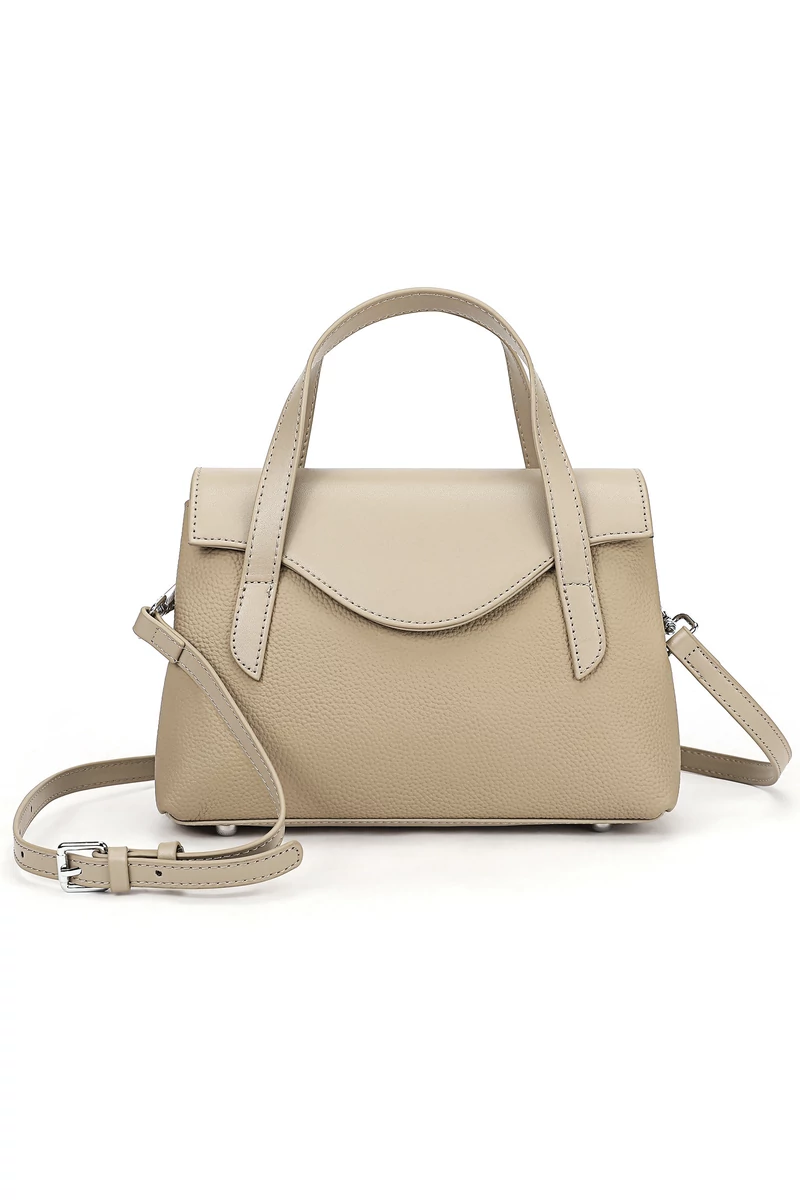 MmC Geantă De Mana 2în1 Crossbody Din Piele Naturală Bej Elegantă Și