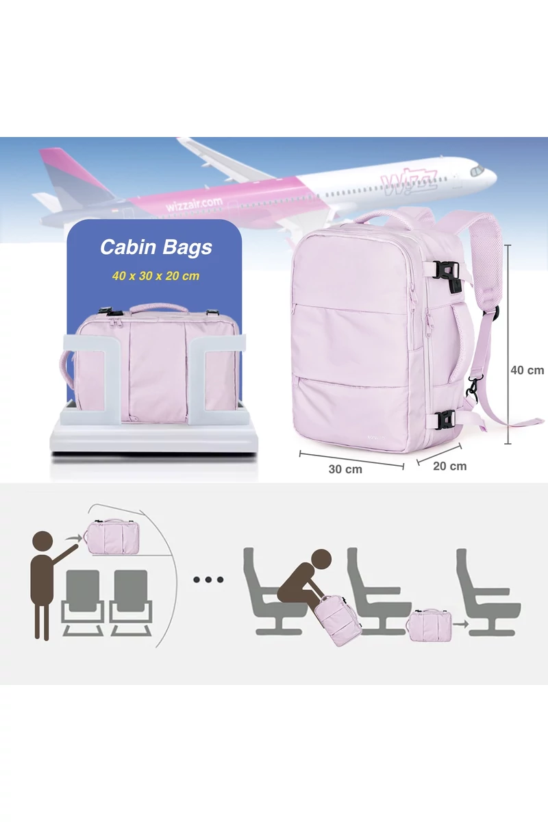 Rucsac Multifunctional Wizzair 40*30*20cm Violet Deschis Bonluo Cu Spatiu Laptop 15.6''