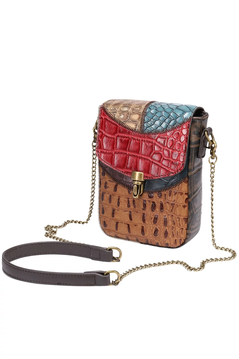 Geantă Crossbody Din piele Naturală Multicolor Cu Model  17*12*5cm